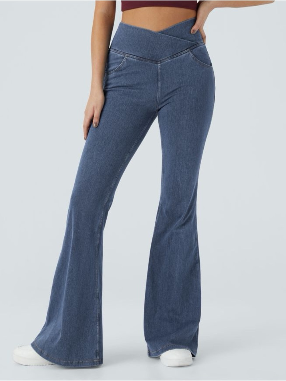 Halara Flex Crossover High Rise Flare Pull On Jeans Stretch Denim Size M